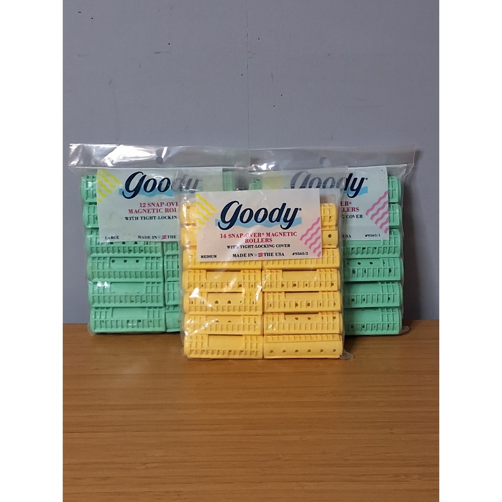 Vintage Goody Magnetic Hair Roller Bundle  3 Packs Snap Over Green Lg Yellow Med